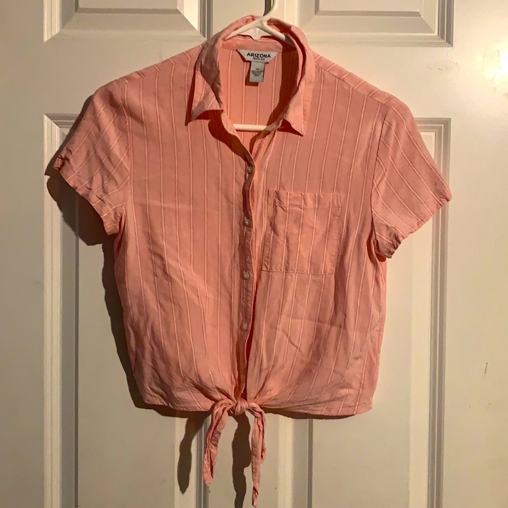 Striped pink cropped button up